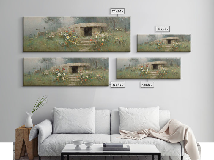 Hope Beyond The Stone – Framed Canvas Print – Panoramic Painting – Christian Art Canvas – Christian Wall Art – Resurrection Art – Christian