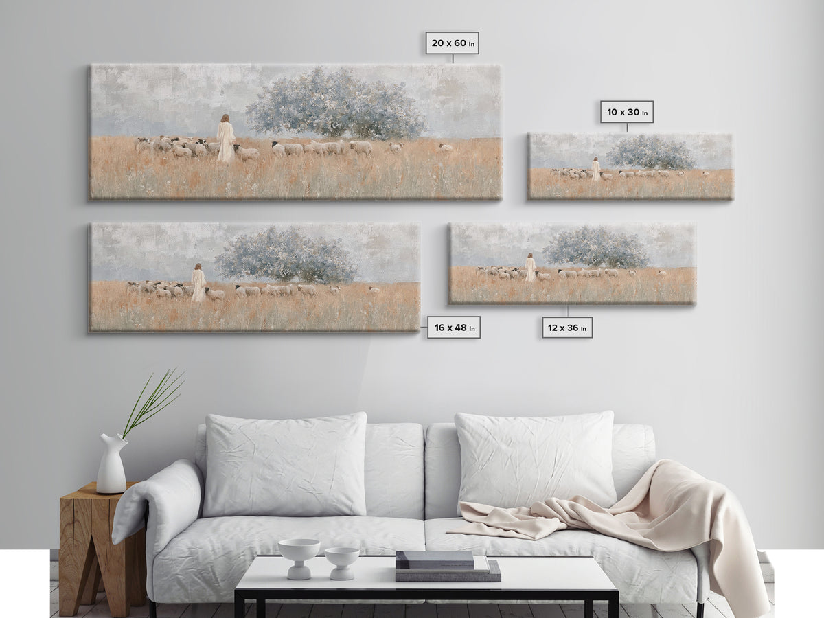 Fields Of Mercy, Framed Canvas Print, Christian Wall Art, Jesus Painting, Panoramic Wall Art, Christian Christmas Art, Christian Art Canvas