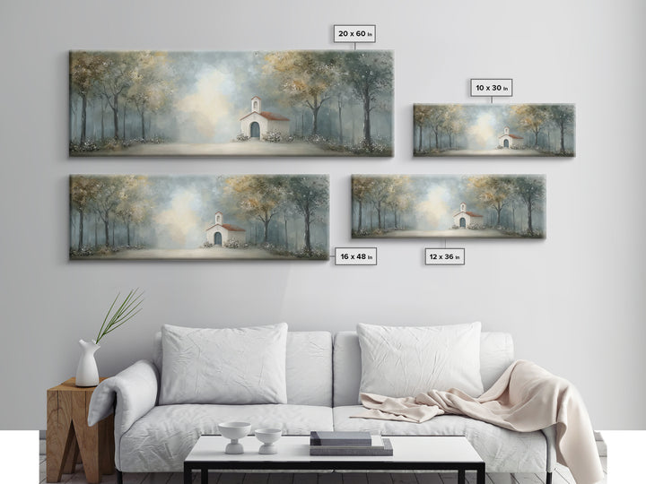 Forest Chapel Peace, Framed Canvas Print, Panoramic Art, Christian Art Canvas, Christian Wall Art, Christian Christmas Art, Christian Paint