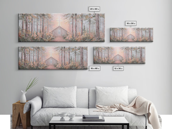 Woodland Cross Glow – Framed Canvas Print – Panoramic Painting – Christian Art Canvas – Christian Wall Art – Christian Christmas Art – Chri