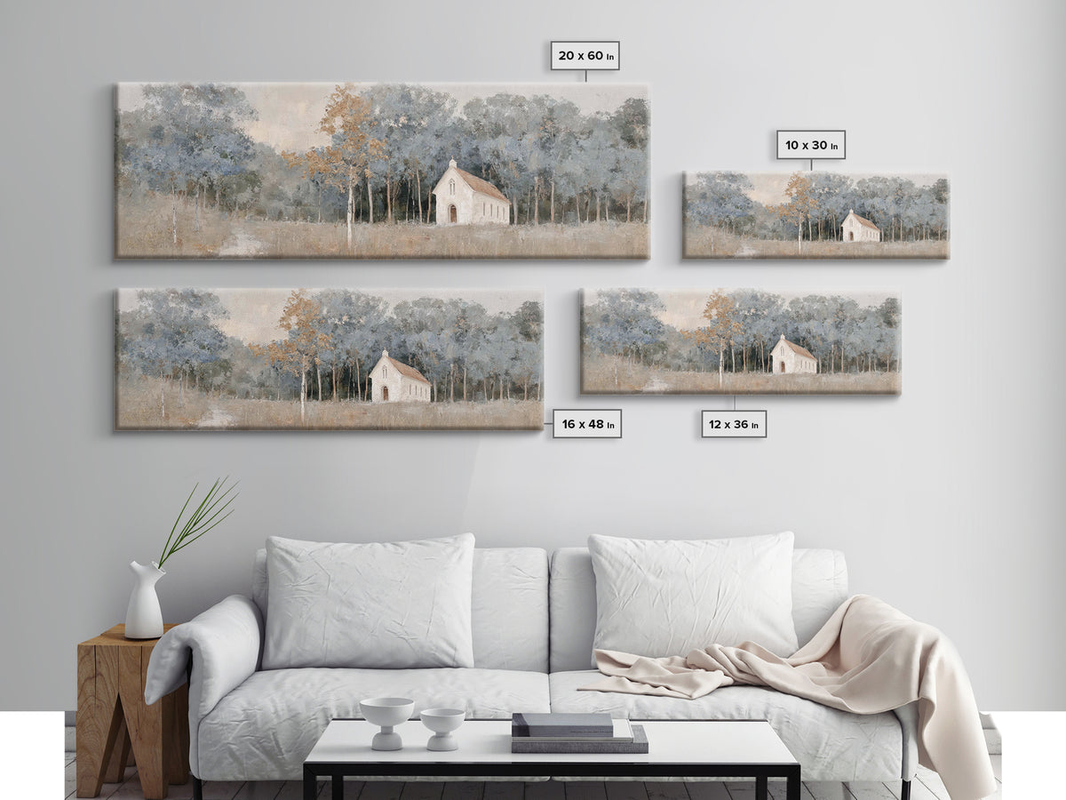 Haven Among Trees, Framed Canvas Print, Panoramic Art, Christian Wall Art, Christian Art Canvas, Christian Christmas Art, Christian Paintin