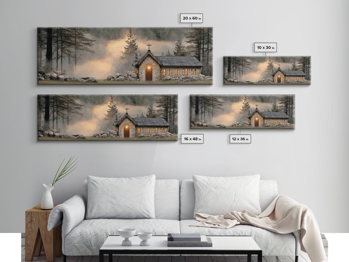 Chapel In The Pines | Framed Canvas Print | Panoramic Frame | Christian Wall Art | Christian Christmas Art | Christian Art Canvas | Christi