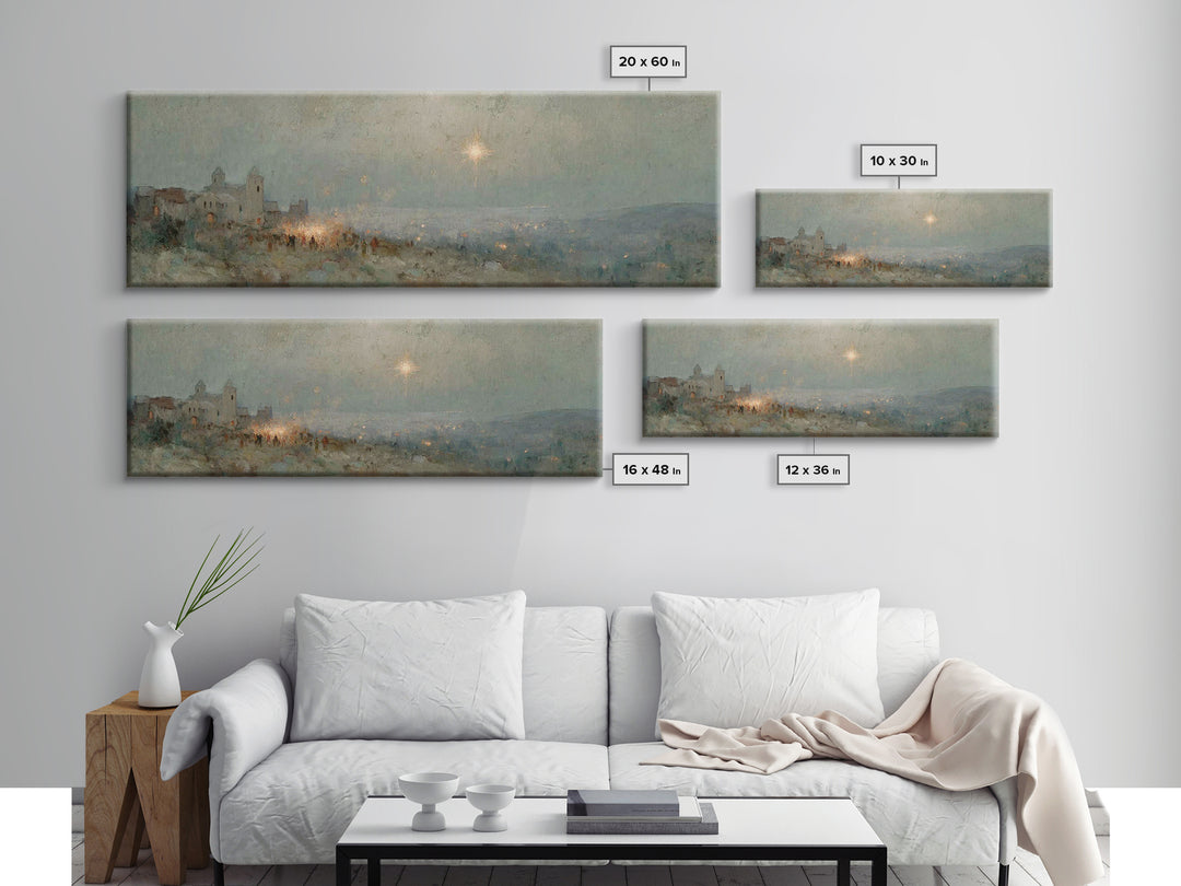 Bethlehem Night Sky | Framed Canvas Print | Christmas Art | Panoramic Painting | Christian Wall Art | Christian Art Canvas | Christian Chri