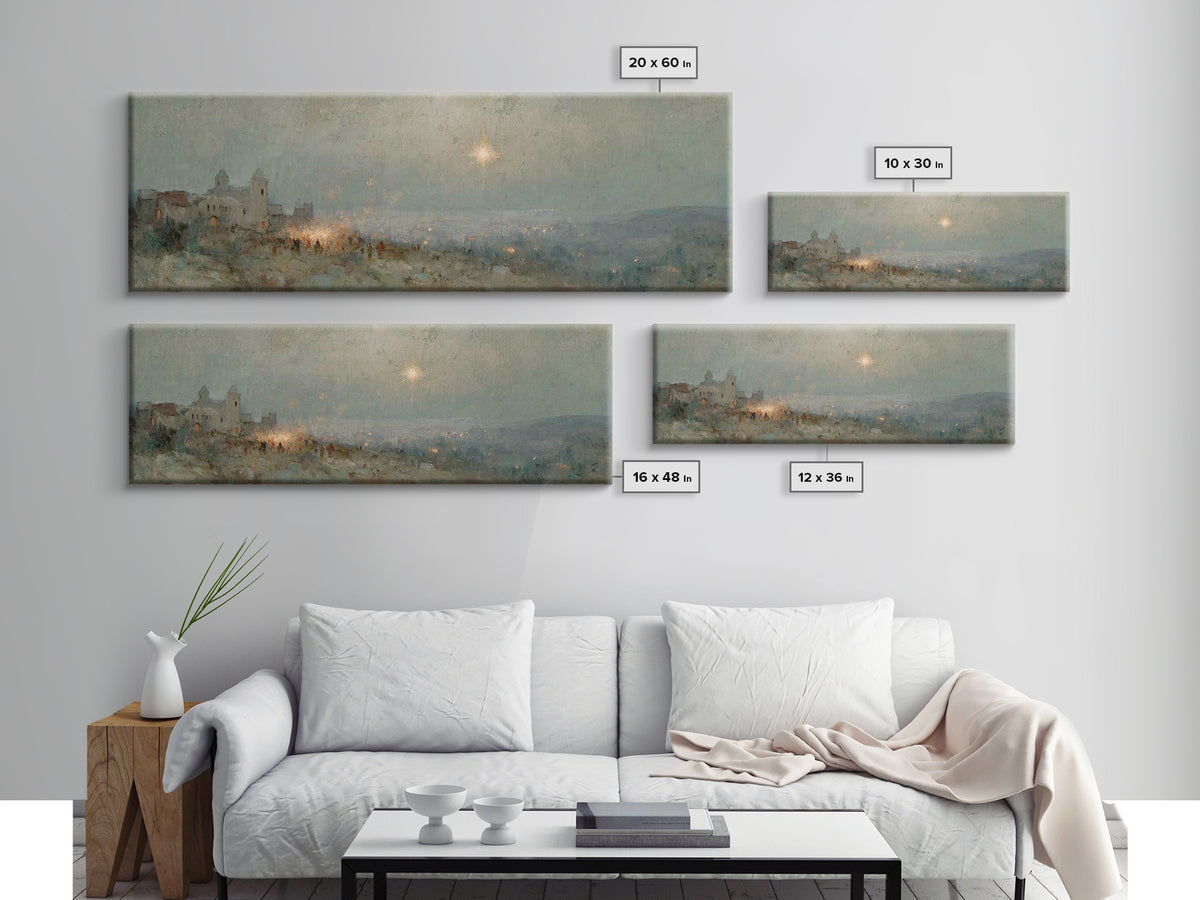 Bethlehem Night Sky | Framed Canvas Print | Christmas Art | Panoramic Painting | Christian Wall Art | Christian Art Canvas | Christian Chri
