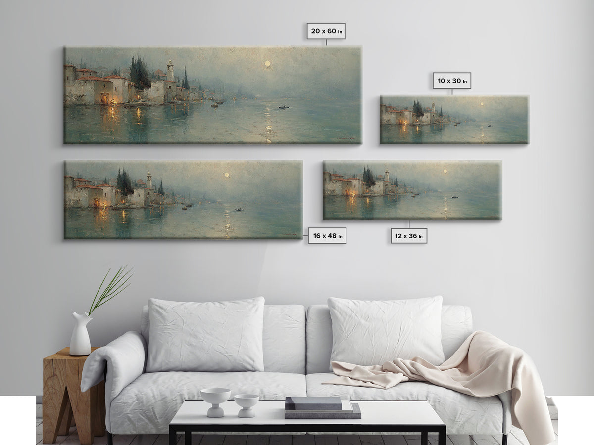 Moonlit Village Hope – Framed Canvas Print – Christian Art Canvas – Panoramic Wall Art – Christian Painting – Christmas Art – Christian Dec