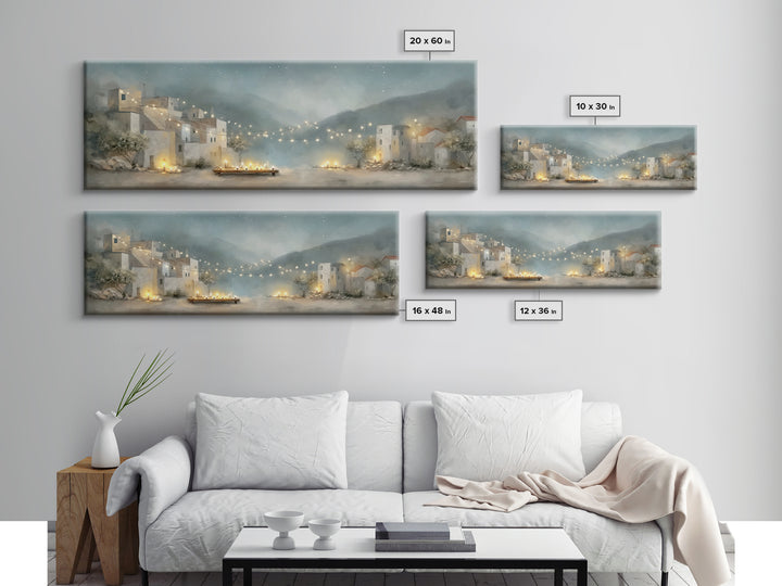 Starlit Village Peace, Framed Canvas Print, Christian Wall Art, Panoramic Art, Christian Christmas Art, Christian Art Print, Christian Deco