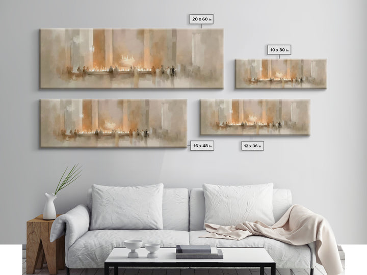 Sacred Candle Gathering | Framed Canvas Print | Christian Wall Art | Christian Christmas Art | Panoramic Wall Art | Christian Art Canvas