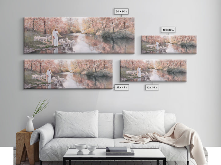 Pastoral Grace Reflections – Framed Canvas Print – Jesus Painting – Panoramic Print – Christian Wall Art – Christian Art Canvas – Christian