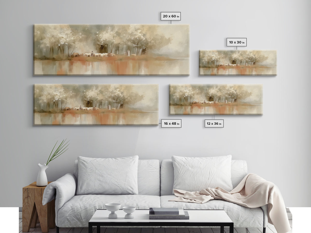 Garden Of The Shepherd, Framed Canvas Print, Jesus Painting, Christian Wall Art, Panoramic Art, Christian Art Canvas, Christian Gift Ideas