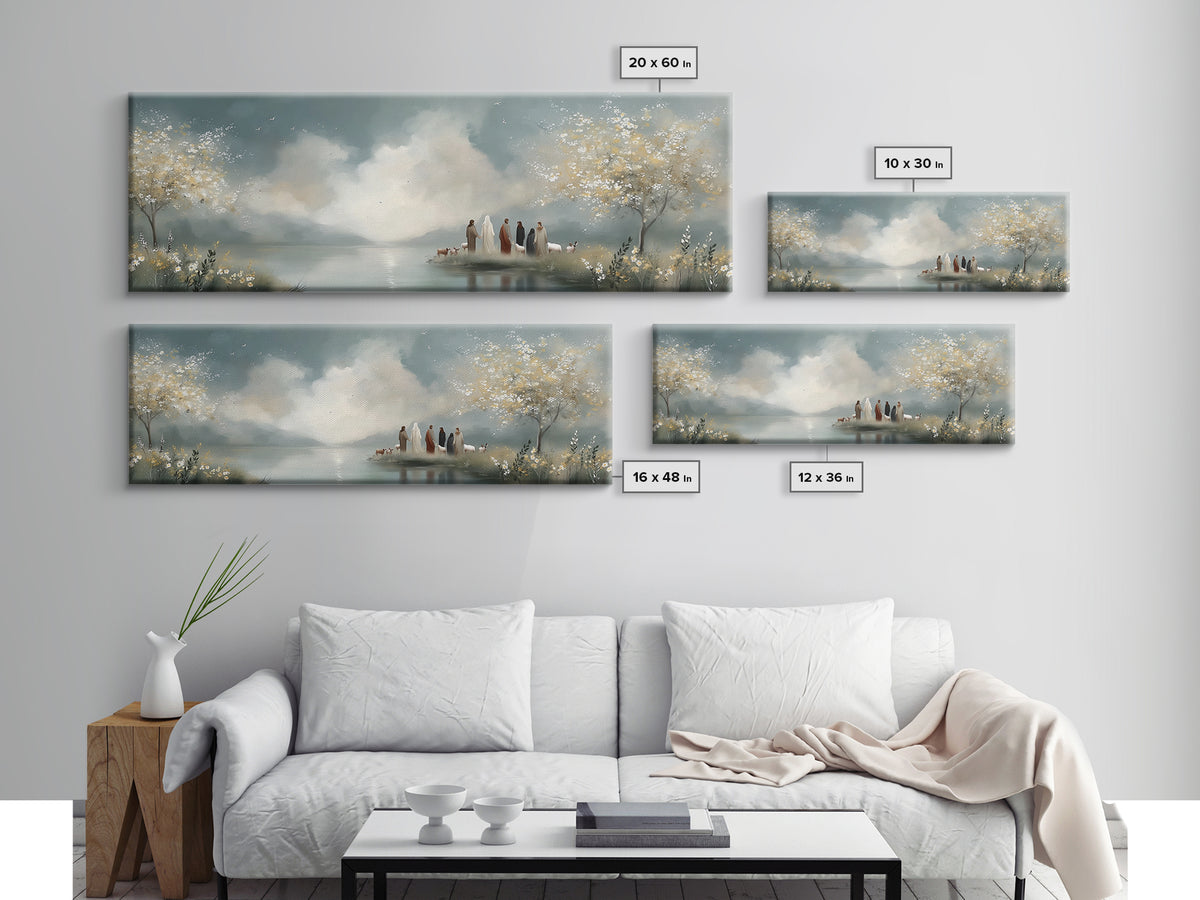 Springtime Shepherd Light – Framed Canvas Print – Christian Art Canvas – Panoramic Frame – Christian Wall Art – Jesus Painting – Christian