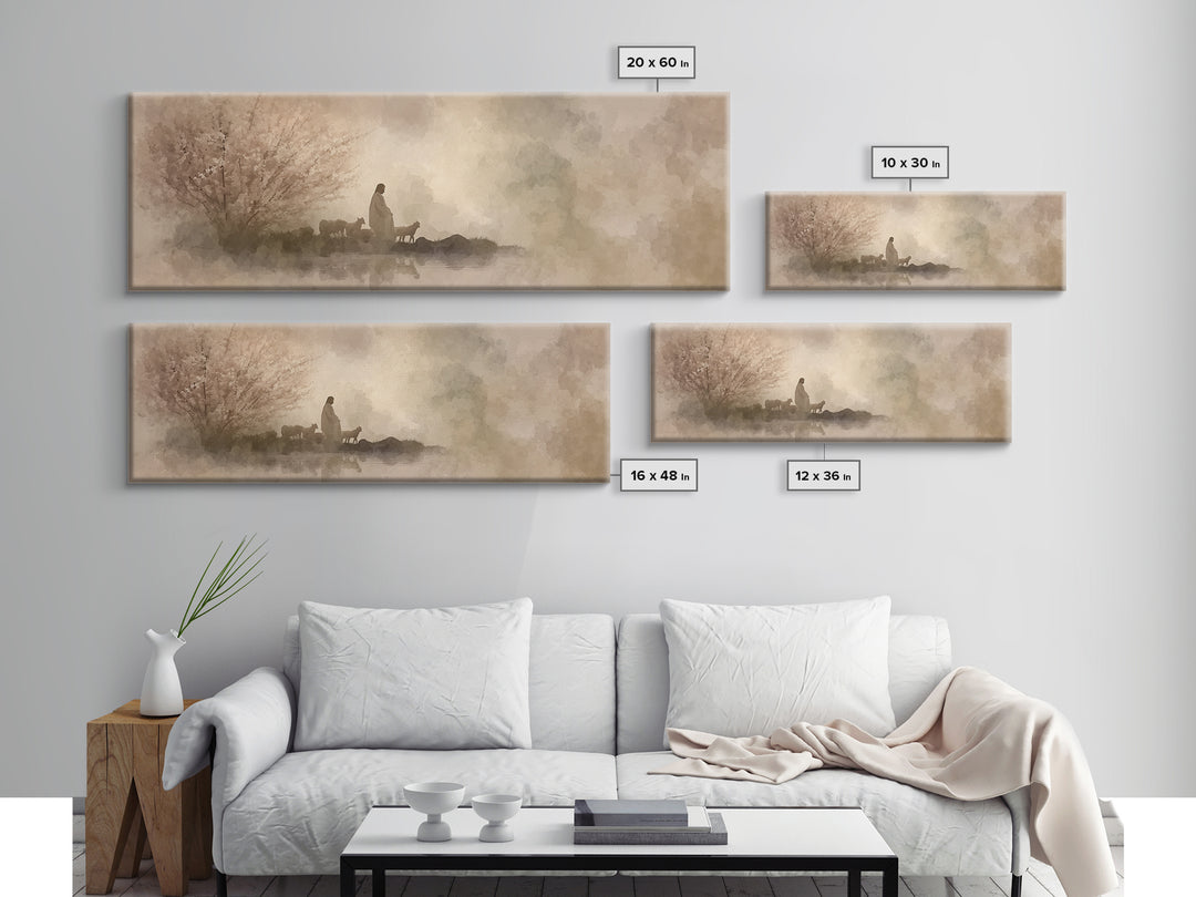 Heaven’s Gentle Gathering | Framed Canvas Print | Panoramic Art | Christian Art Canvas | Jesus Painting | Christian Wall Art | Christian De