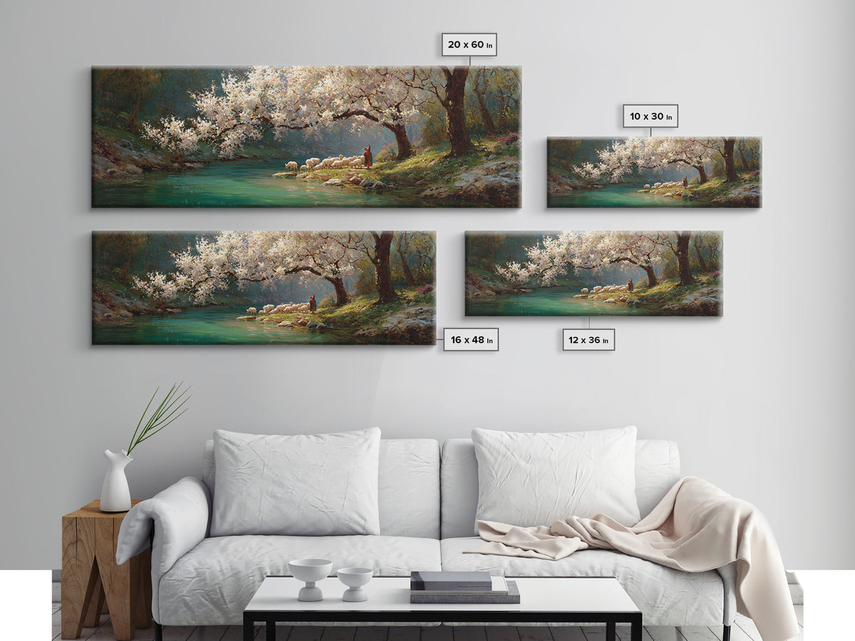 Under Blossoming Mercy – Framed Canvas Print – Christian Art Canvas – Panoramic Painting – Christian Wall Art – Jesus Painting – Christian