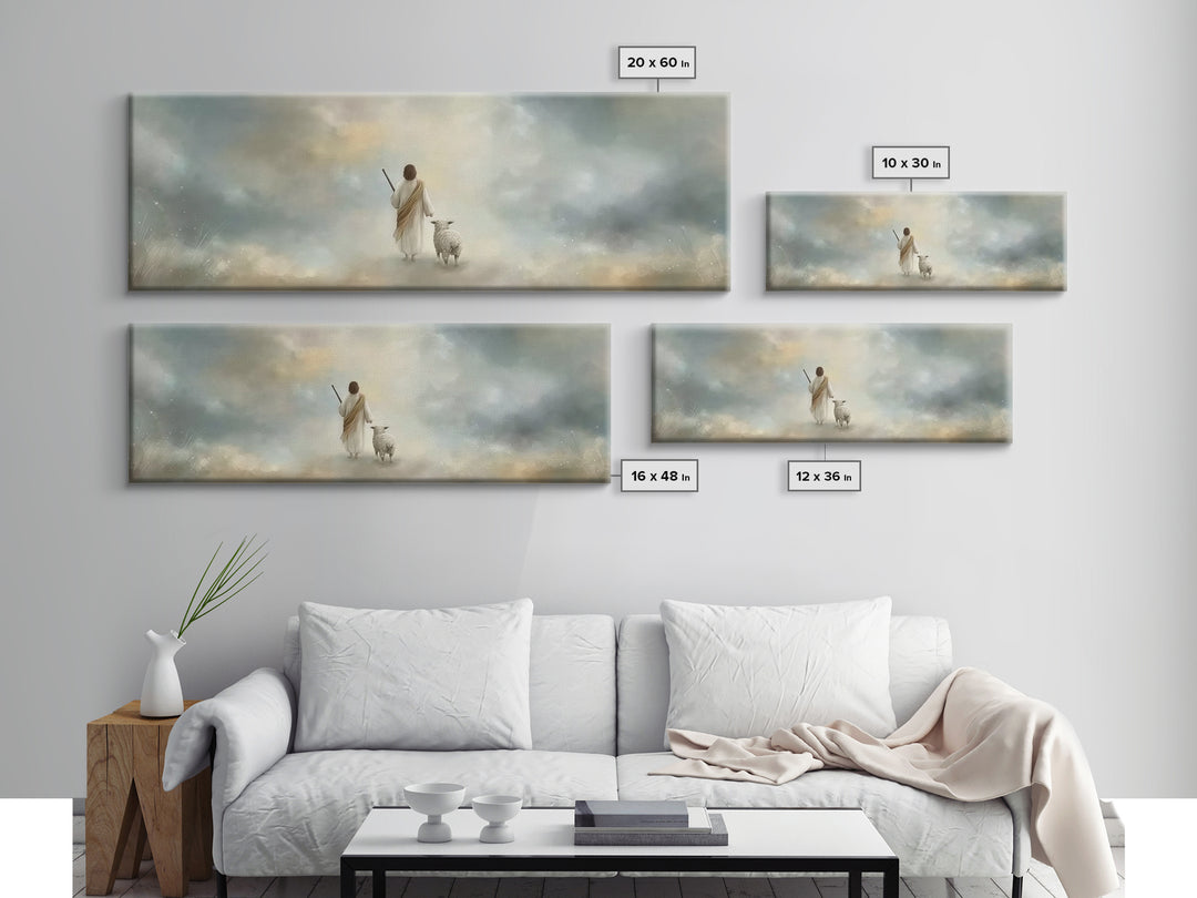 Riverside Flock Peace | Framed Canvas Print | Christian Wall Art | Christian Art Canvas | Extra Wide Art | Jesus Painting | Christian Gift