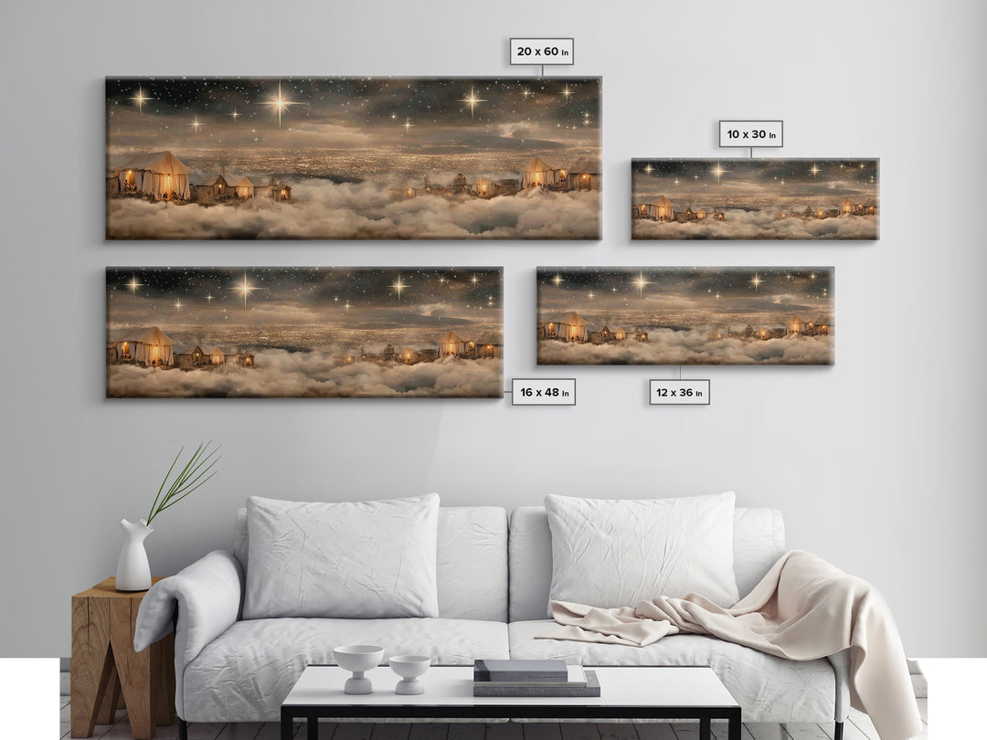 Holy Night Sky, Framed Canvas Print, Christian Art Canvas, Panoramic Painting, Christmas Wall Art, Christian Gift Ideas, Modern Christian A