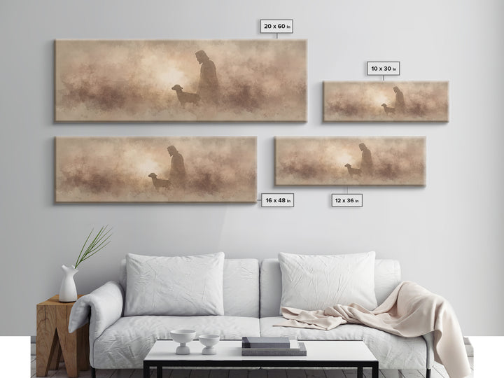 Lamb Of Morning Light, Framed Canvas Print, Christian Art Canvas, Panoramic Art, Jesus Painting, Christian Wall Art, Christian Gift