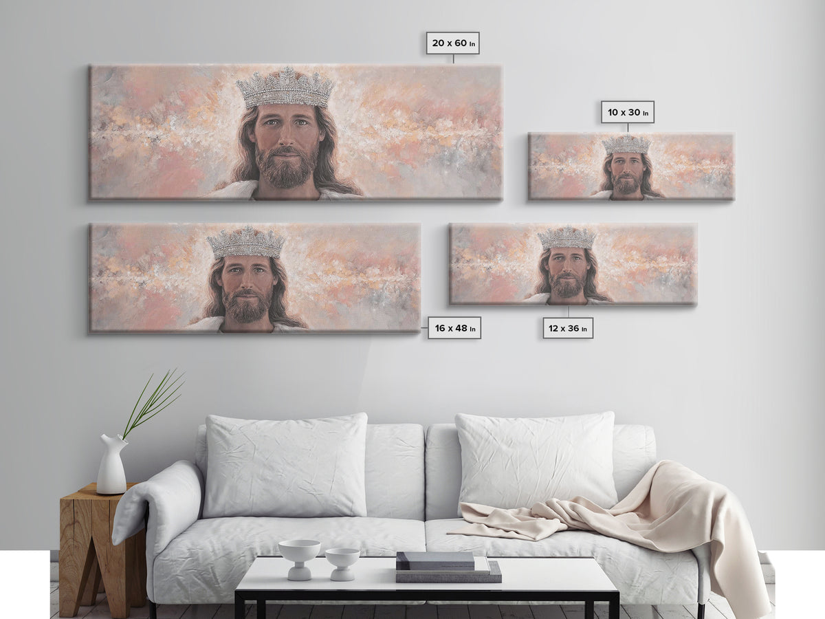 King Of Heaven | Framed Canvas Print | Panoramic Art | Jesus Canvas Art | Christian Wall Art | Modern Christian Art | Christian Art Prints