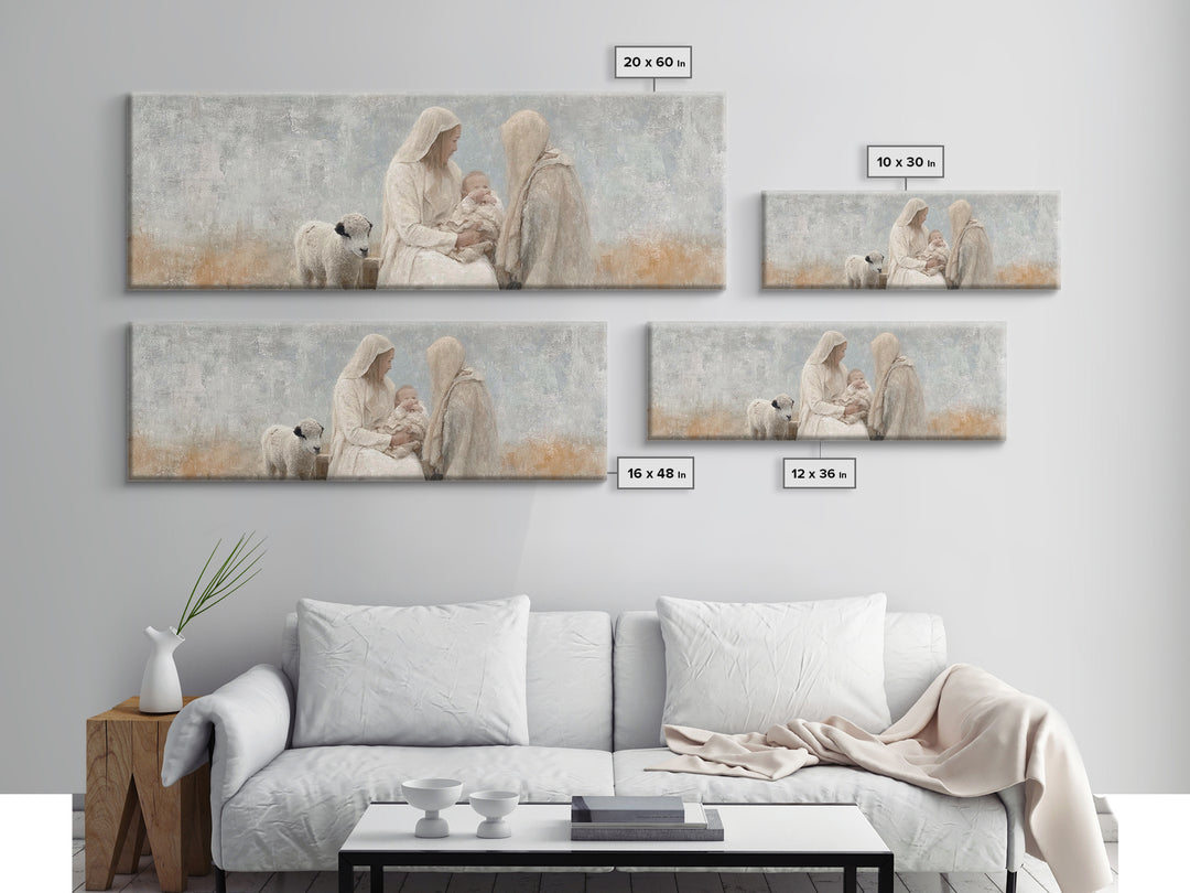 Winter Nativity | Framed Canvas Print | Christian Christmas Art | Christian Wall Art | Panoramic Painting | Christian Decor | Christian Gif