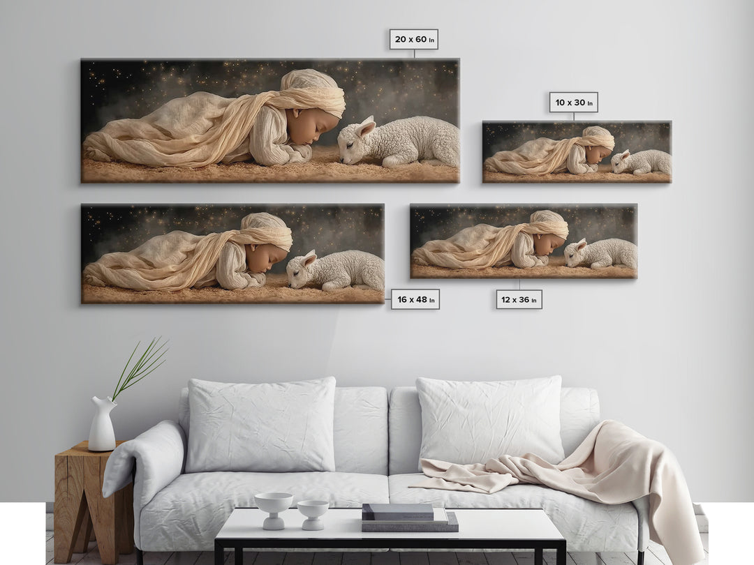 Peaceful Manger – Framed Canvas Print – Christian Christmas Art – Christian Wall Art – Panoramic Frame – Christian Art Canvas – Christmas D