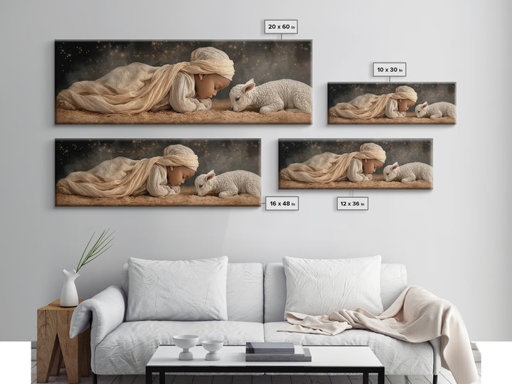 Peaceful Manger – Framed Canvas Print – Christian Christmas Art – Christian Wall Art – Panoramic Frame – Christian Art Canvas – Christmas D