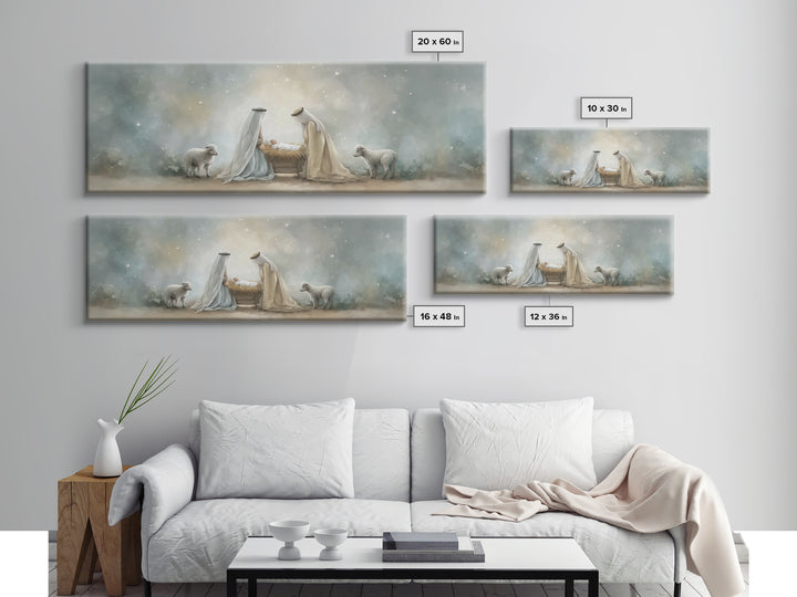 Humble Light – Framed Canvas Print – Christian Wall Art – Christmas Art – Panoramic Painting – Christian Decor – Christmas Canvas Wall Art