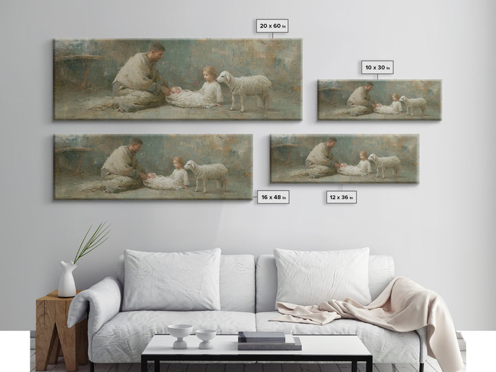 Shepherd’s Welcome – Framed Canvas Print – Christian Wall Art – Christmas Art – Panoramic Print – Christian Art Canvas – Christian Gift Ide