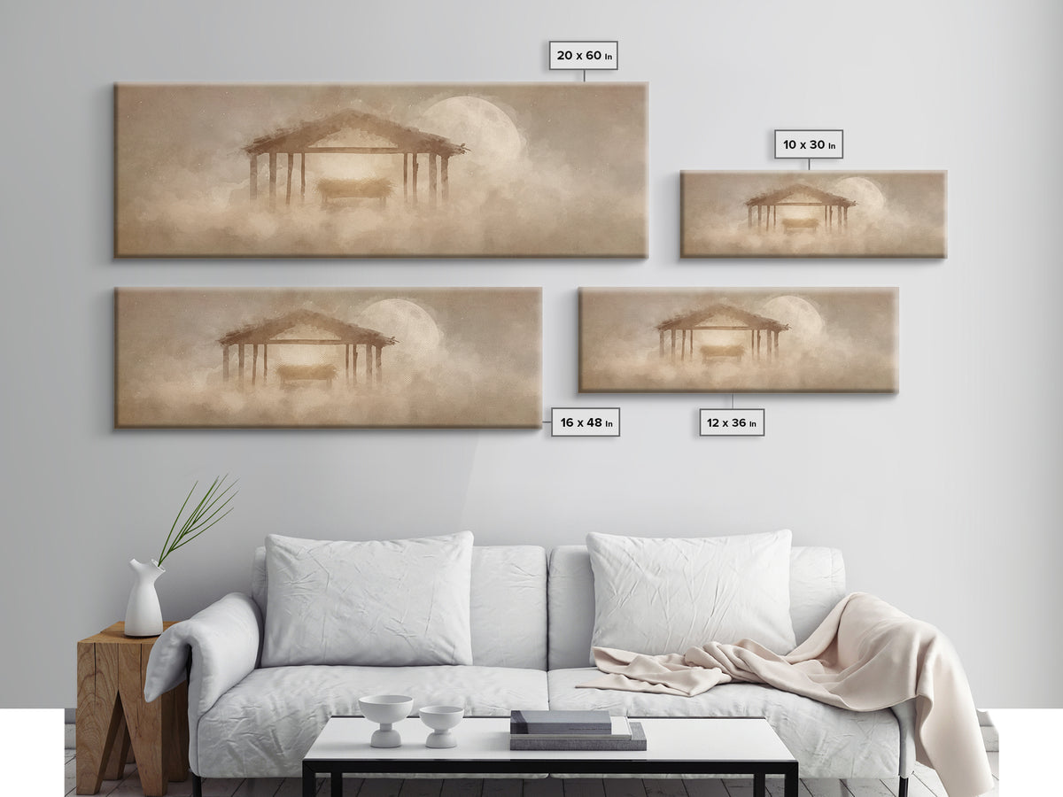Holy Stable Dream – Framed Canvas Print – Panoramic Frame – Christmas Wall Art – Christian Art Canvas – Christian Christmas Art – Christmas