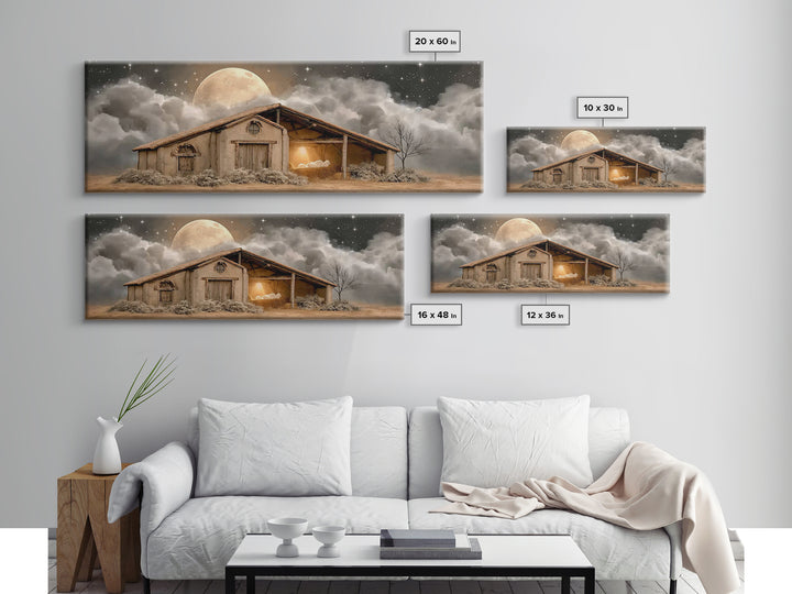 Starry Night Shelter, Framed Canvas Print, Panoramic Wall Art, Christian Christmas Art, Christmas Art Prints, Christian Wall Art, Christian