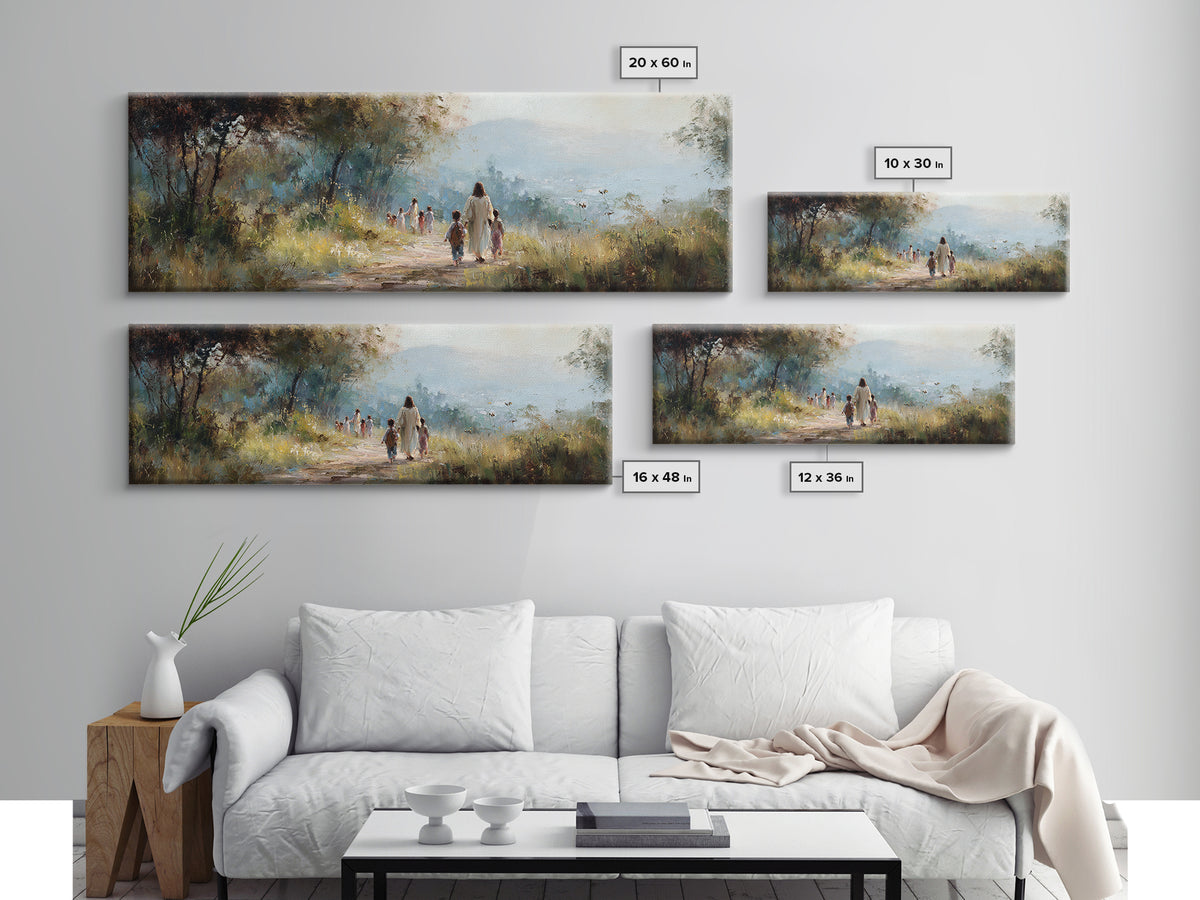 Garden Walk Hope | Framed Canvas Print | Panoramic Art | Christian Wall Art | Jesus Art Print | Christian Decor | Christian Gift Ideas