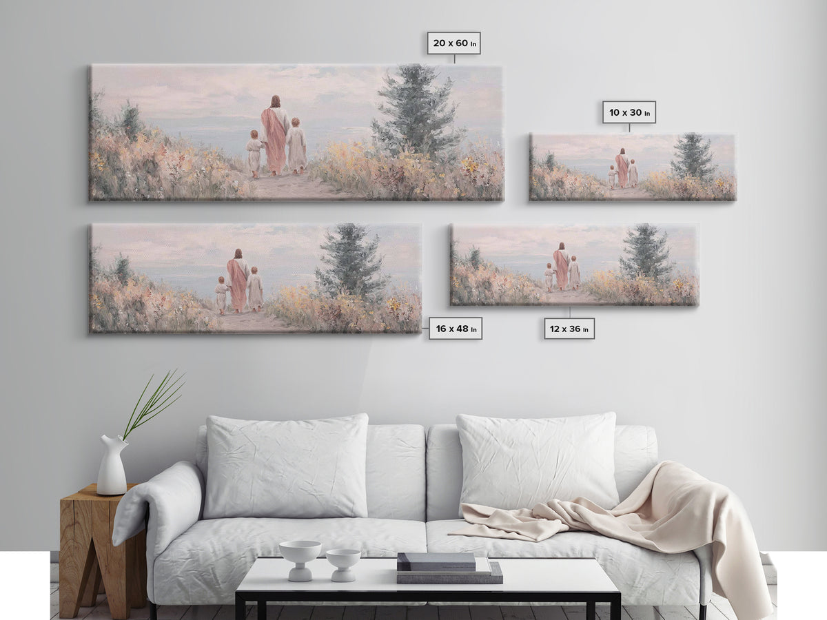 Hillside With Shepherd – Framed Canvas Print – Panoramic Print – Christian Wall Art – Jesus Painting – Christian Art Canvas – Christian Gif
