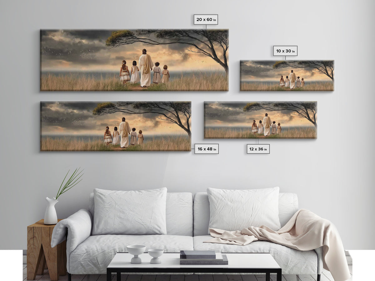 Evening Promise, Framed Canvas Print, Christian Art Canvas, Panoramic Wall Art, Christian Painting, Christmas Wall Art, Jesus Canvas Art