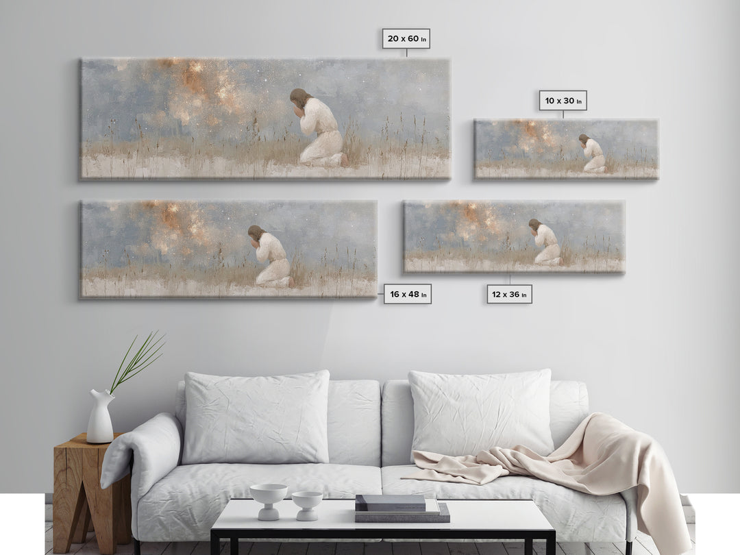 Silent Petition, Framed Canvas Print, Panoramic Wall Art, Christian Art Canvas, Jesus Painting, Christian Wall Art, Christian Christmas Art