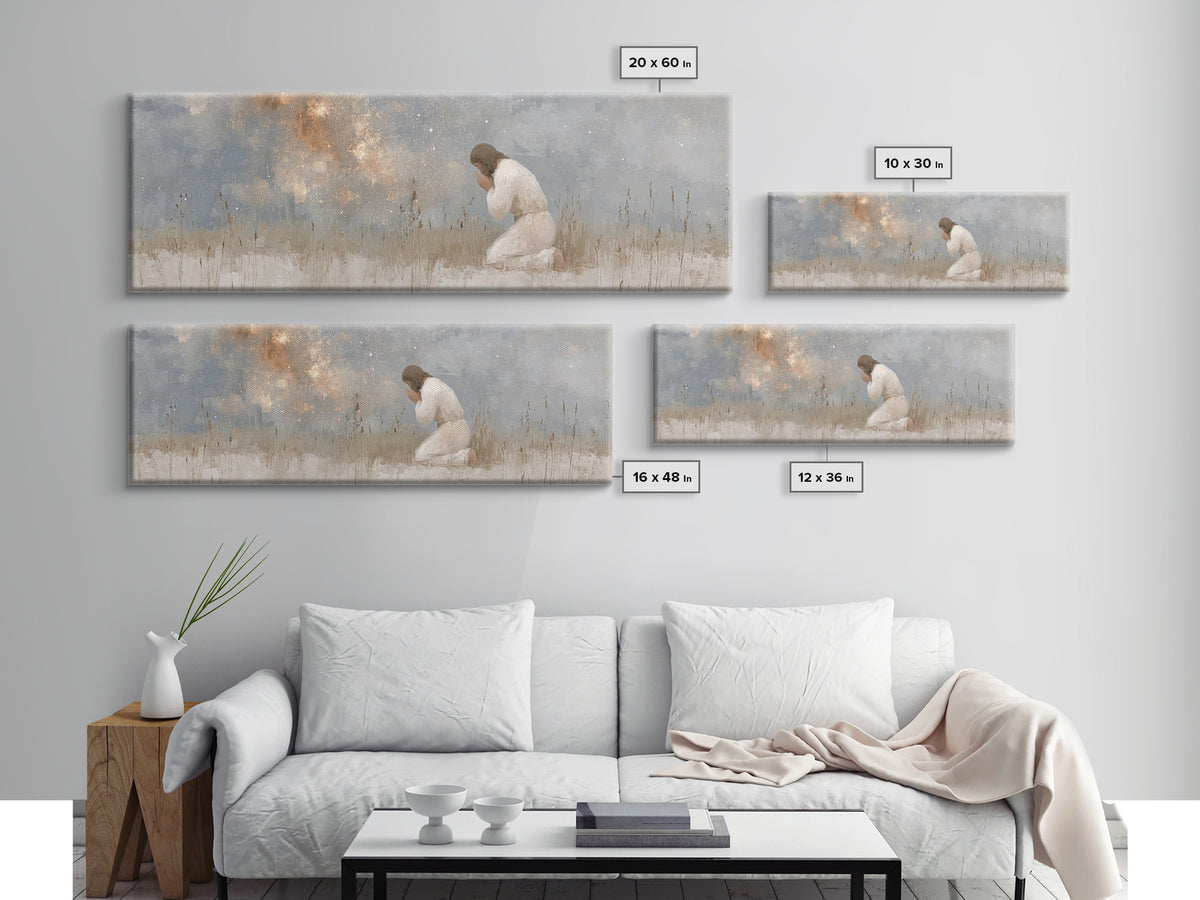 Silent Petition, Framed Canvas Print, Panoramic Wall Art, Christian Art Canvas, Jesus Painting, Christian Wall Art, Christian Christmas Art