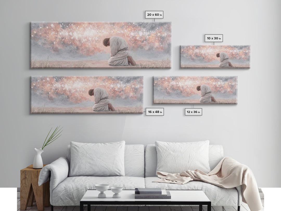 Softened Reverence, Framed Canvas Print, Panoramic Painting, Christian Art Canvas, Christian Wall Art, Jesus Painting, Christmas Art