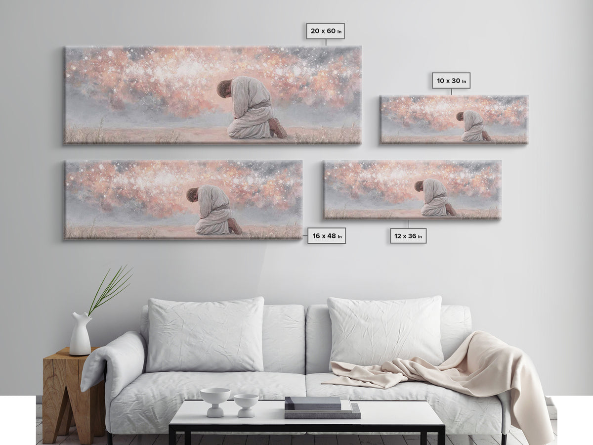Softened Reverence, Framed Canvas Print, Panoramic Painting, Christian Art Canvas, Christian Wall Art, Jesus Painting, Christmas Art
