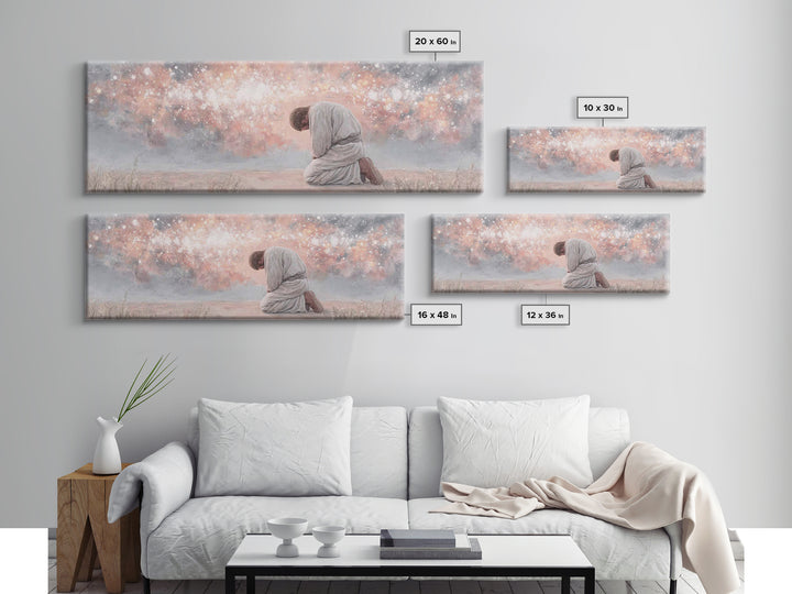 Softened Reverence, Framed Canvas Print, Panoramic Painting, Christian Art Canvas, Christian Wall Art, Jesus Painting, Christmas Art