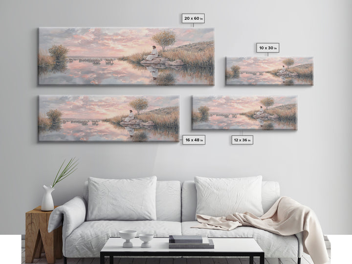 Shepherd’s Quiet Path, Framed Canvas Print, Panoramic Frame, Christian Art Canvas, Large Christian Painting, Jesus Painting, Christmas Wall