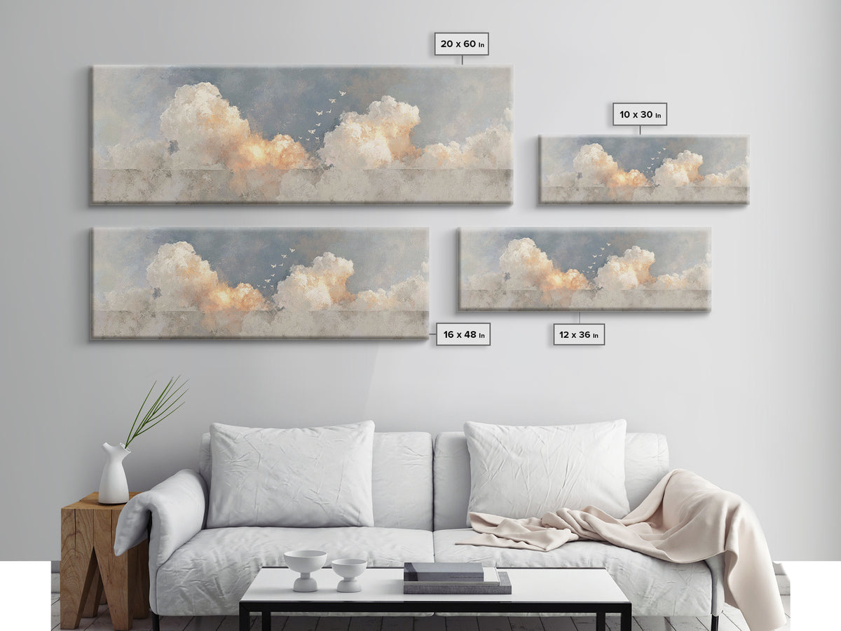 Doves Of Light | Framed Canvas Print | Christian Wall Art | Panoramic Art | Christian Art Print | Christmas Art | Minimalist Christian Art