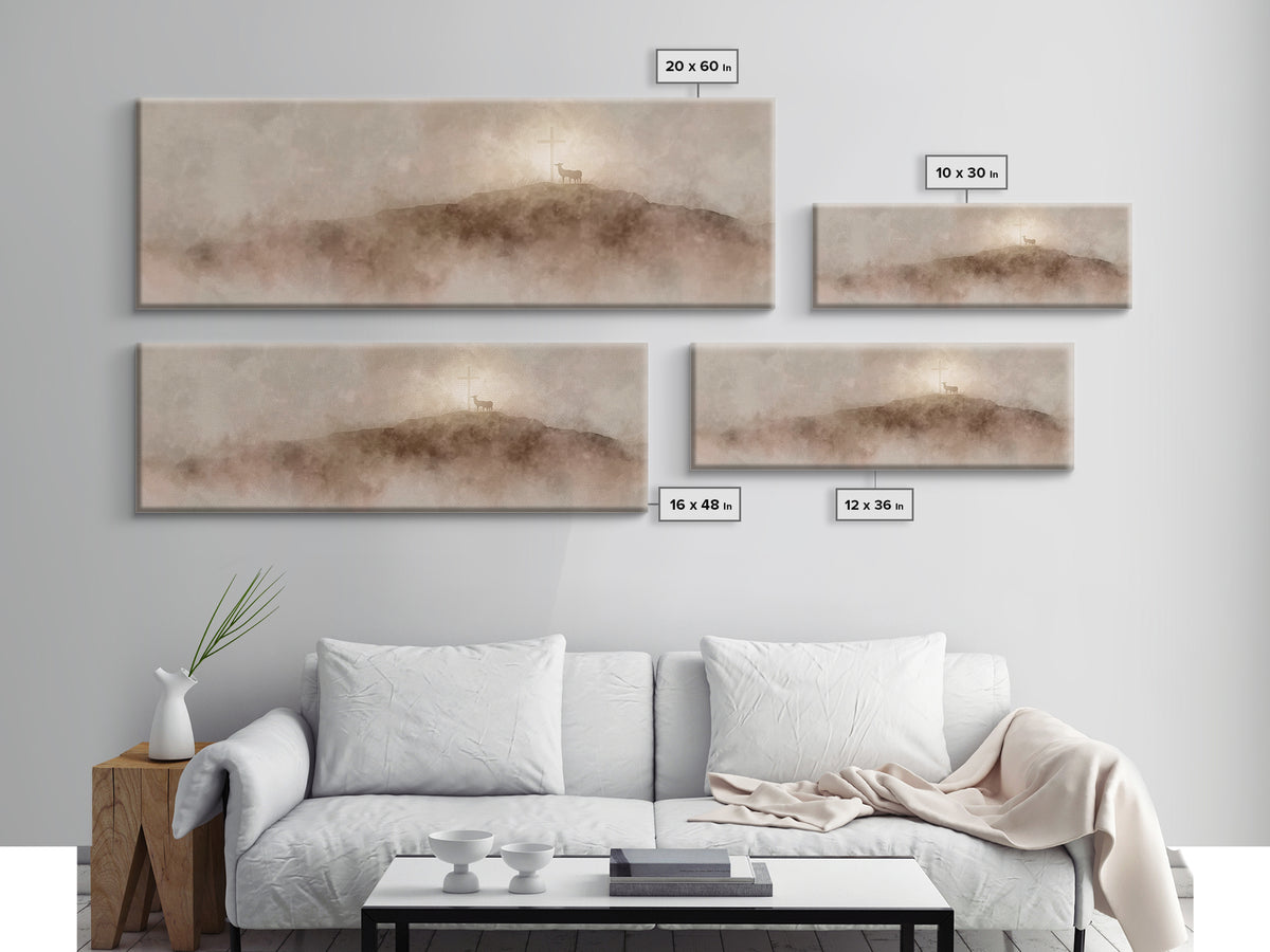 Lamb Of Dawn, Framed Canvas Print, Panoramic Wall Art, Christian Art Print, Christmas Art Work, Christian Wall Art, Modern Christian Art