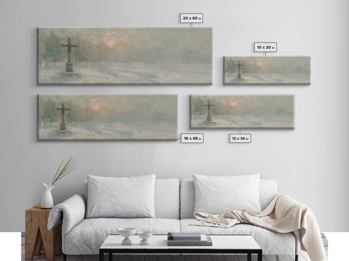 Silent Dawn Cross | Framed Canvas Print | Christian Art Canvas | Panoramic Painting | Christmas Wall Art | Modern Christian Art | Christian