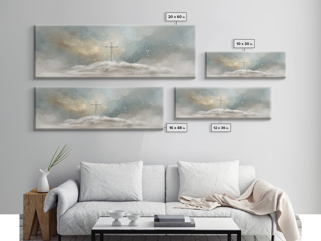 Cross Of Stillness – Framed Canvas Print – Christian Art Print – Panoramic Wall Art – Christmas Art – Christian Decor – Unique Christian Ar