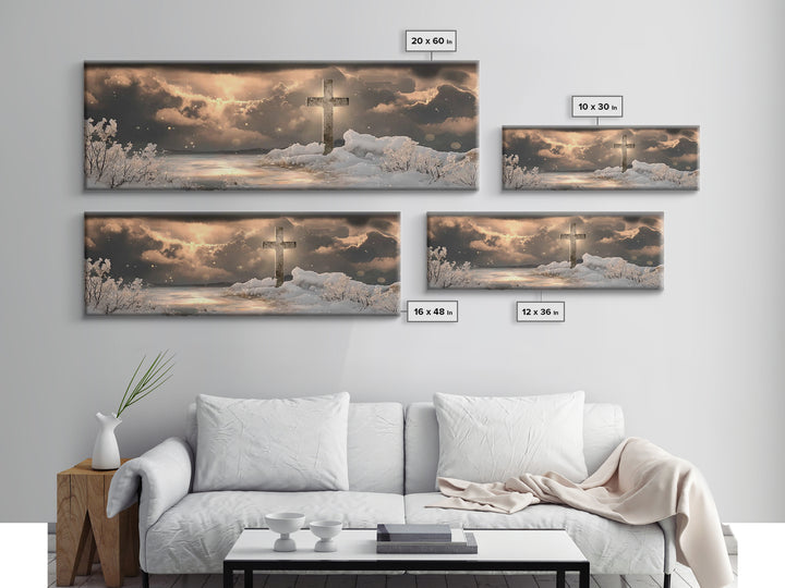 Holy Winter Glow – Framed Canvas Print – Christian Wall Art – Panoramic Painting – Christian Art Gift – Christmas Canvas Wall Art – Jesus A