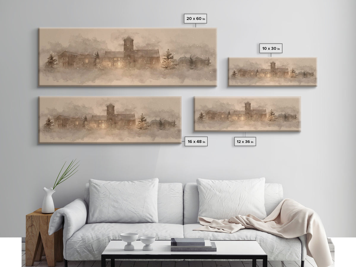 Cathedral In Quiet | Framed Canvas Print | Christian Wall Art | Extra Wide Art | Christian Art Painting | Christmas Art | Christian Home De