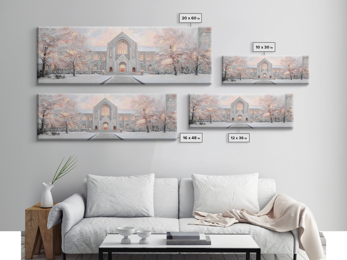 Evening Cathedral Light, Framed Canvas Print, Christian Wall Art, Panoramic Art, Christian Painting, Christmas Art, Framed Christian Art