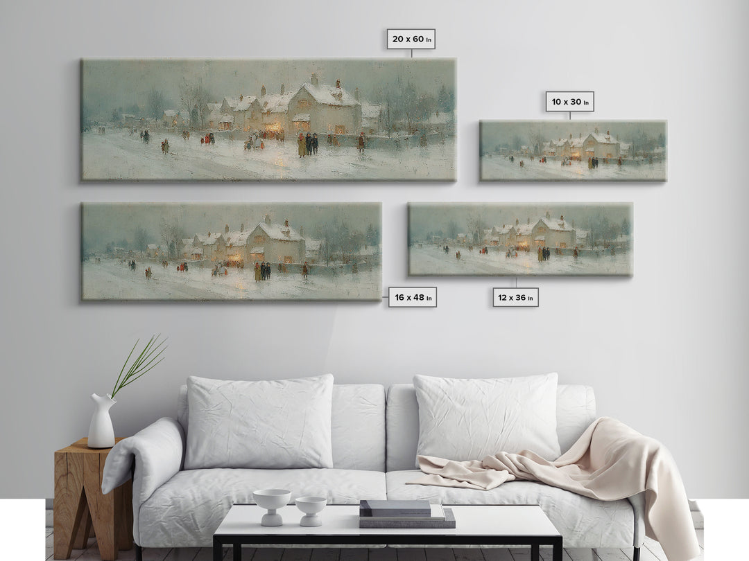 Winter Lane Joy, Framed Canvas Print, Christian Art Canvas, Panoramic Wall Art, Christmas Art Prints, Christian Decor, Moody Christian Art