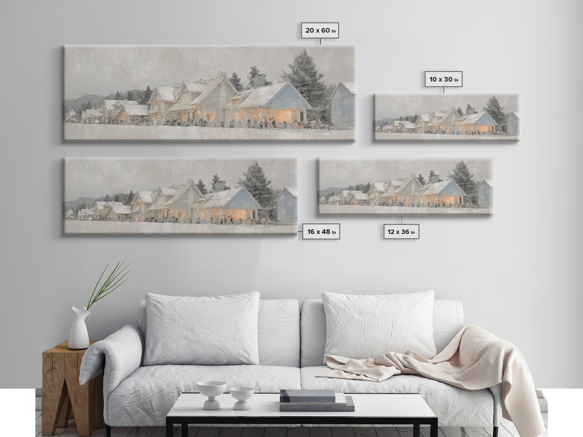 Snowy Hills Harmony, Framed Canvas Print, Christian Art Canvas, Panoramic Print, Christmas Art Prints, Christian Decor For Home, Modern Chr