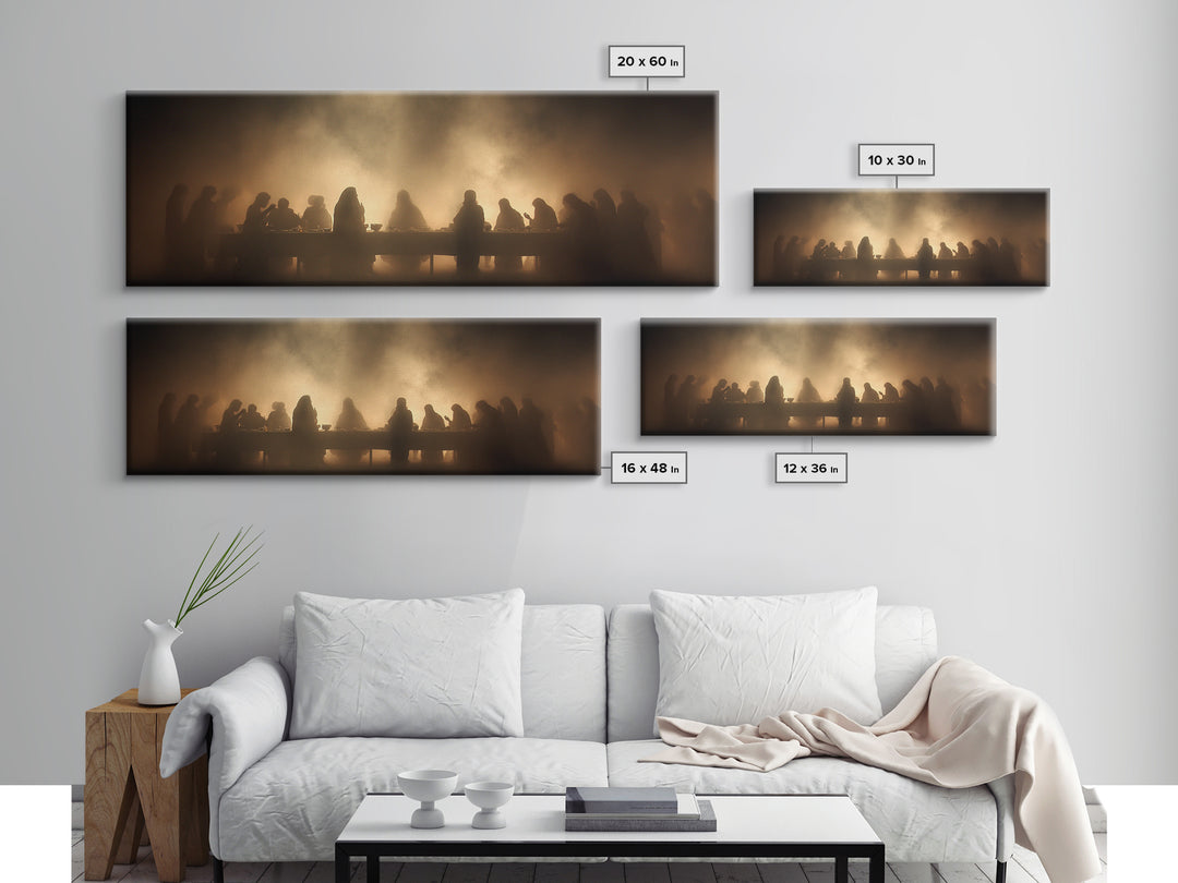 Sacred Supper Haze | Framed Canvas Print | Christian Art Canvas | Jesus Painting | Moody Christian Art | Panoramic Art | Christian Wall Art