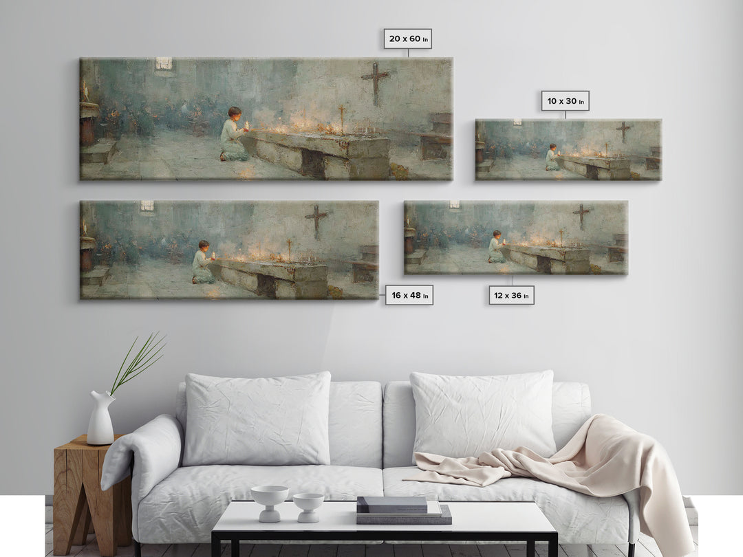 Sanctuary Candles | Framed Canvas Print | Christian Wall Art | Panoramic Painting | Christian Art Print | Christmas Art | Subtle Christian