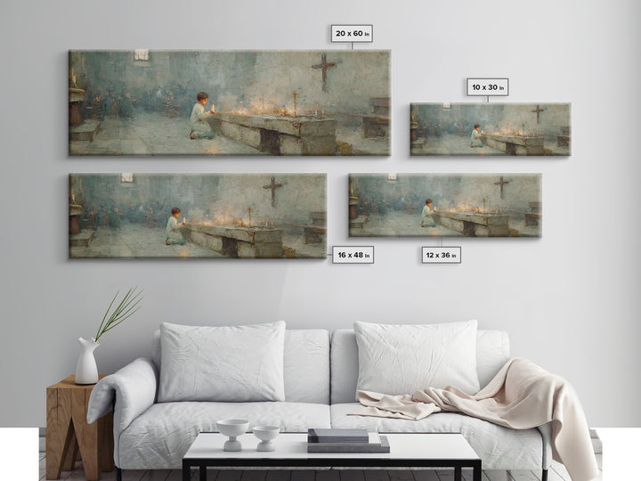 Sanctuary Candles | Framed Canvas Print | Christian Wall Art | Panoramic Painting | Christian Art Print | Christmas Art | Subtle Christian