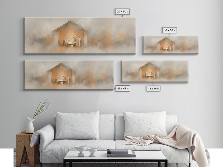 Nativity Glow, Framed Canvas Print, Panoramic Art, Christian Wall Art, Christian Art Canvas, Jesus Painting, Christmas Art