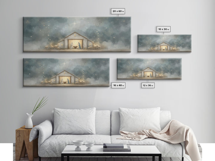 Starry Night Manger - Framed Canvas Print - Panoramic Print - Christian Christmas Art - Christian Art Canvas - Jesus Painting